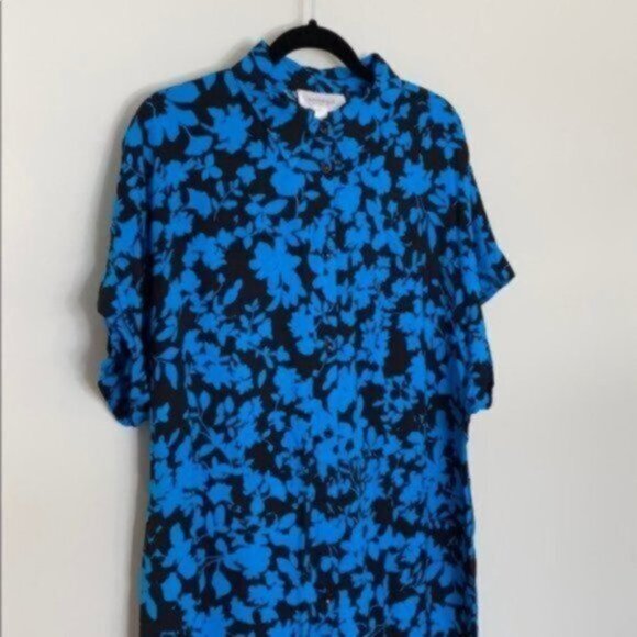 Addition Elle Women Blue/Black Maxi floral Printed Shirt Dress Plus Size 16 NWT - Picture 4 of 12